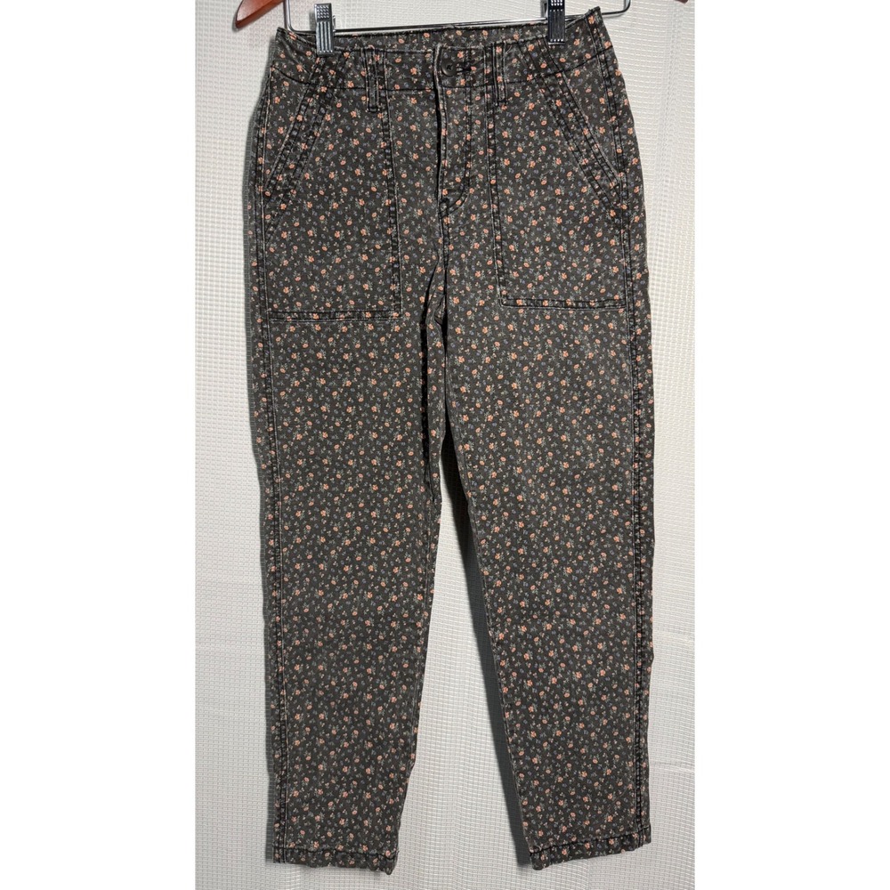 American Eagle Floral Utility Pants 00 Short Black High Rise Tapered Leg